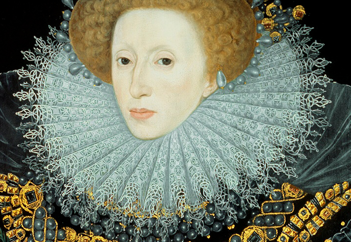 Nicholas Hilliard (attr), Elizabeth I, 1585, Hatfield House. Detail.